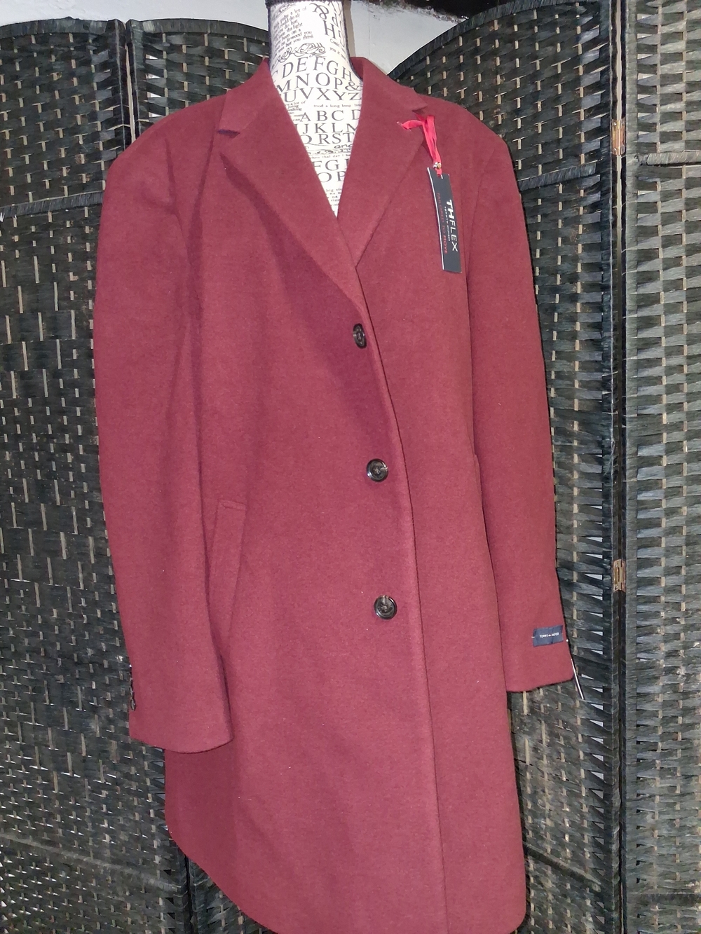 Tommy Hilfiger Wine Red Single-Breasted Trench Coat